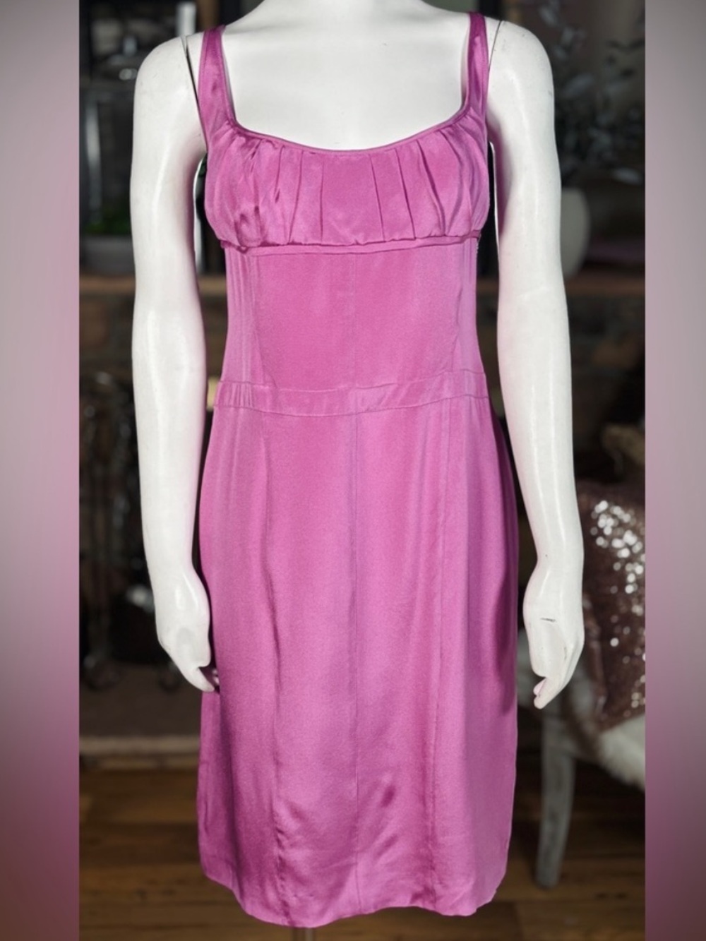 Vintage Narciso Rodriguez Silk Ruched Bust Tank Slip Midi Dress Hot Pink Fuschia - Picture 10 of 10
